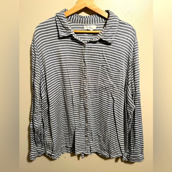 A.L.C  Classic Blue and White Striped Boyfriend Button Down - Picture 1 of 9